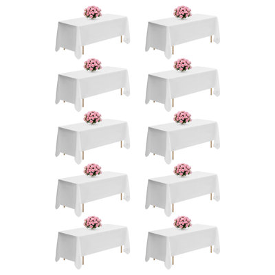 White Tablecloths for Rectangle Tables, 10 Pack, 70 x 120 Inches, Reusable and Machine Washable Table Clothes, Wrinkle-Resistant Polyester Fabric Table Covers for Wedding, Party, Banquet