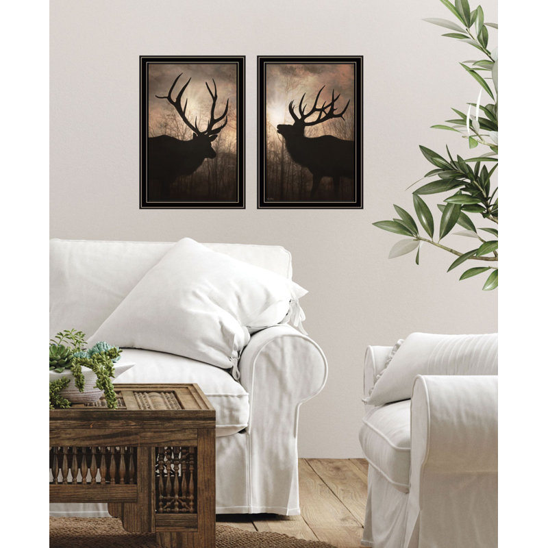 Art mural encadré «Elk At Sunrise» par Milli, Noir