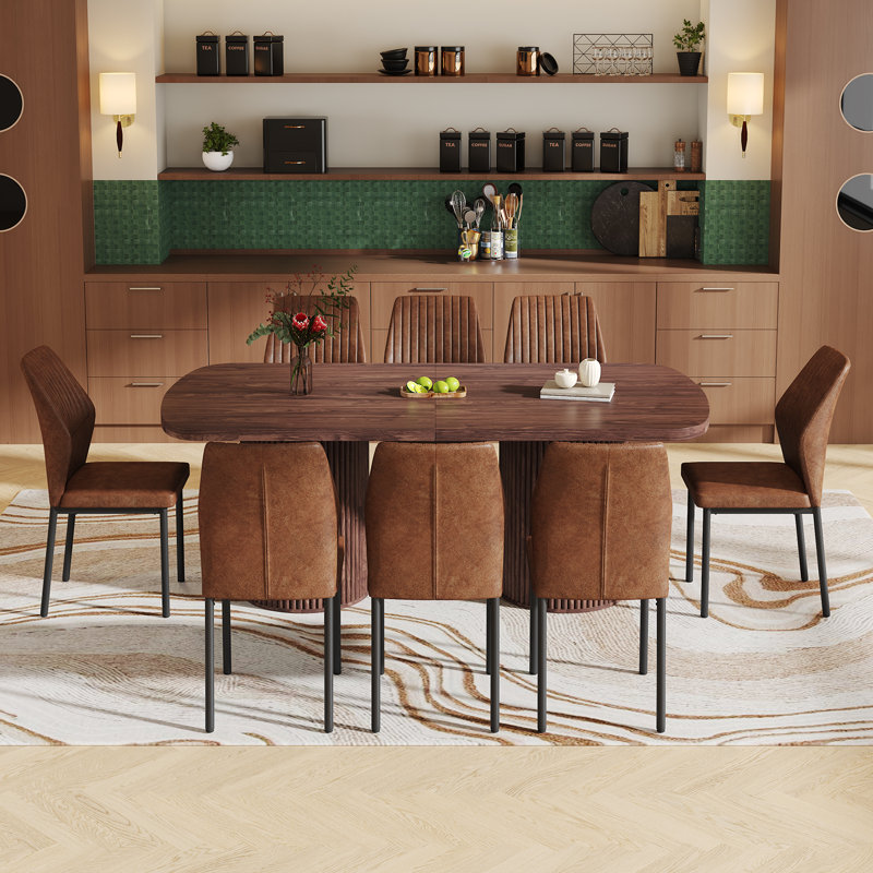 Ensemble de table de salle à manger 78,7 po, 9 pièces : table, 8 chaises, Brun, Bois brun / bois brun