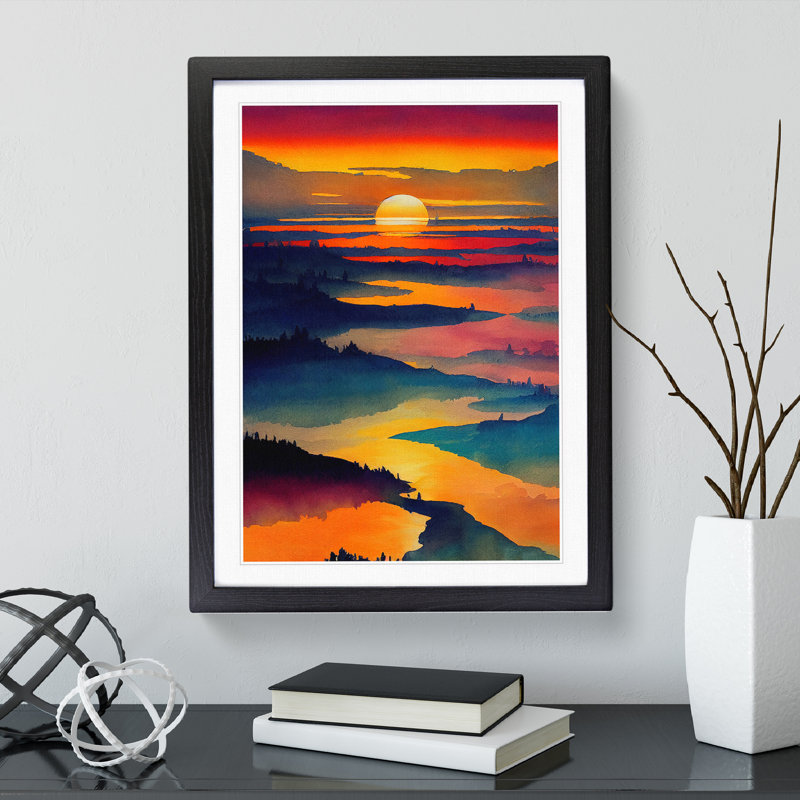 XV1022-4315X Sunset Mountain No.5 - Print, 66cm H x 48cm W, Oak Framed Paper