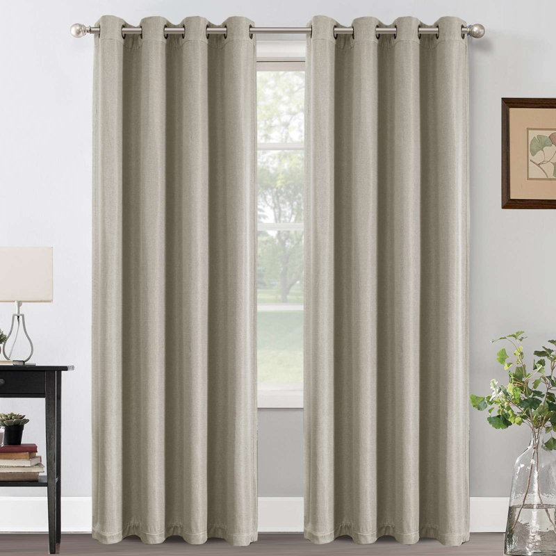 Linen Blackout Curtain for Bedroom/Living Room Thermal Insulated Grommet Linen Look Curtain Drapes Primitive Textured Burlap Effect Window Drapes 1 Panel