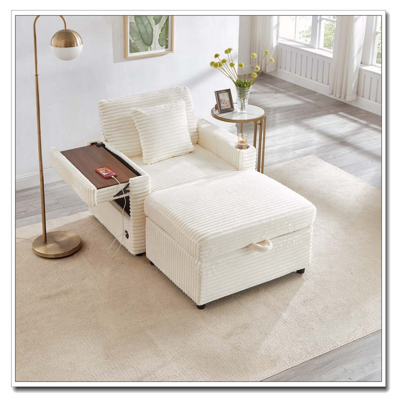 Fauteuil d'appoint confortable en velours côtelé, Blanc
