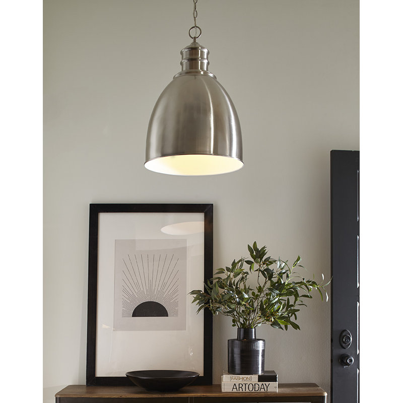 Luminaire suspendu en forme de dôme à 1 lumière Coster, Nickel satiné