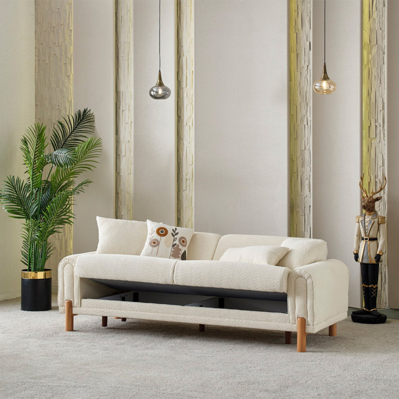 Canapé convertible moderne avec rangement caché Soho, Crème, crème