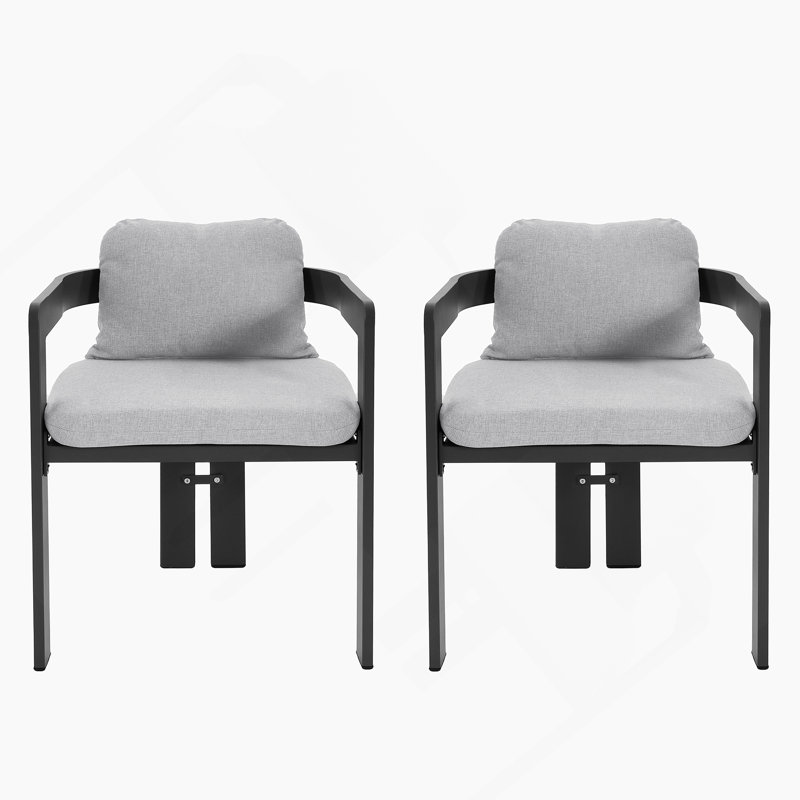 Chaise de patio d'extérieur en aluminium, ensemble de 2, finition noire avec coussin gris