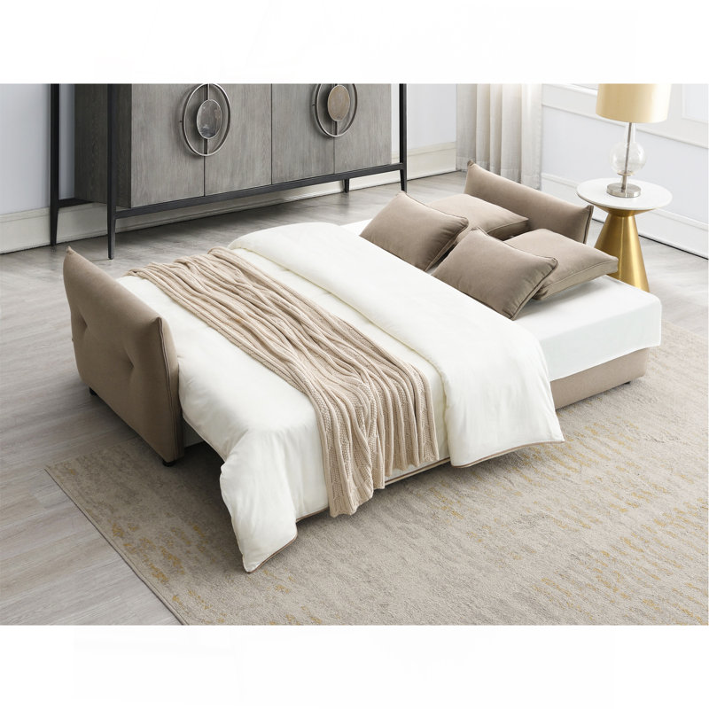 Lit gigogne escamotable en tissu avec rangement, Beige Fabric