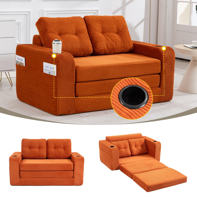 Canapé-lit convertible, Orange Corduroy