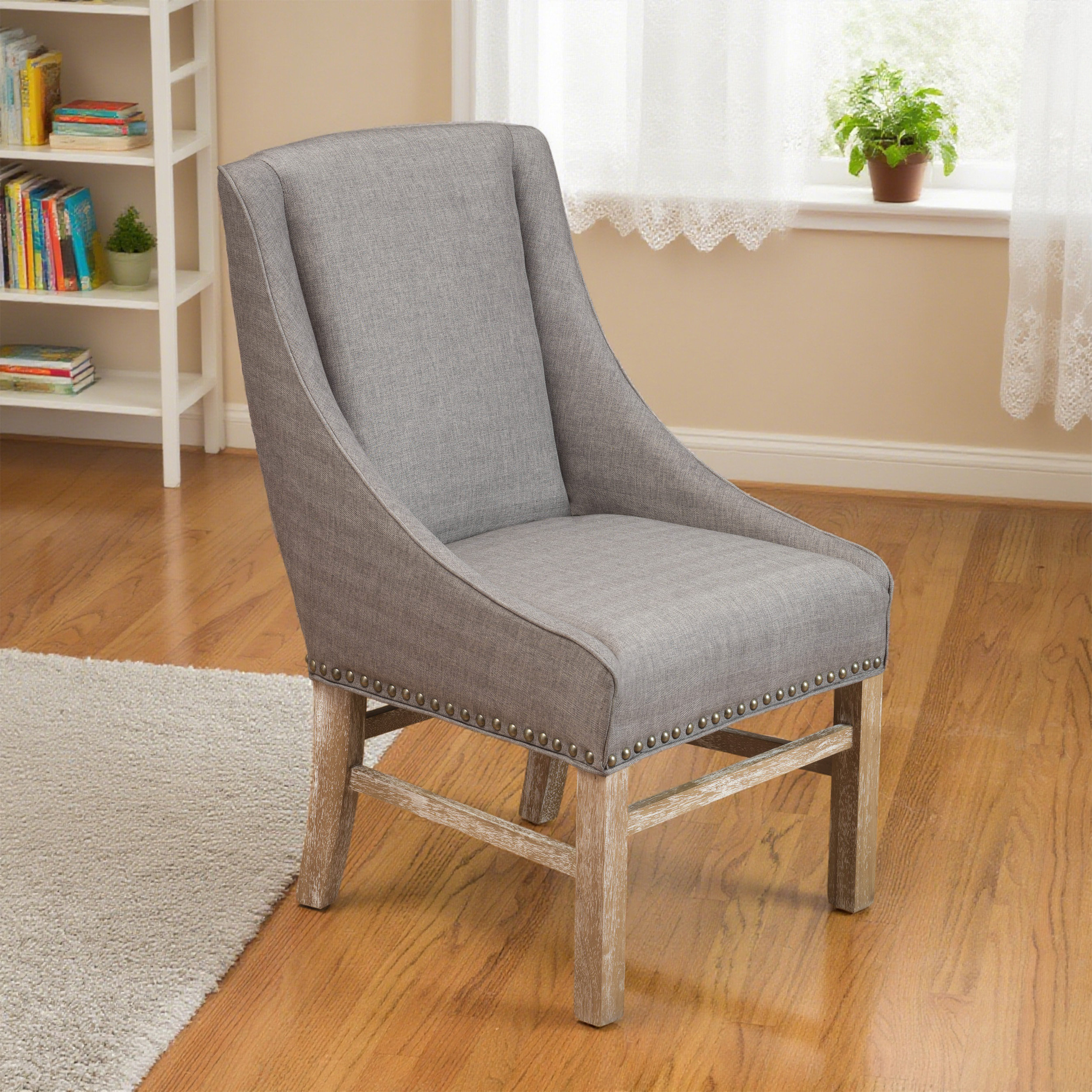 Winston Porter Upholstered Wooden Legs Dining Chair With Nailhead Trim ...