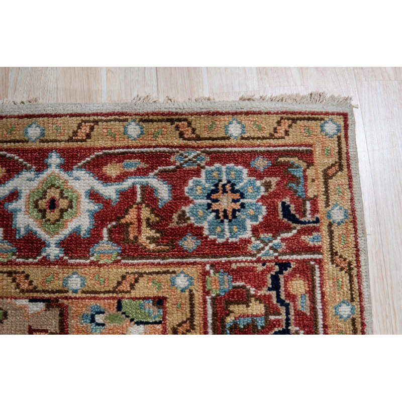 Ivory Hand-Knotted Wool Floral Border Medallion Classic Traditional Modern Contemporary Carpet Rug, 9' x 12'