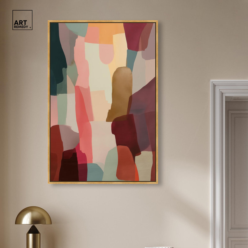"Gemstone Fields IV", reproduction d'art sur toile rose par Art Remedy, cadre noir, 10 x 15, H 46 po x l 31 po