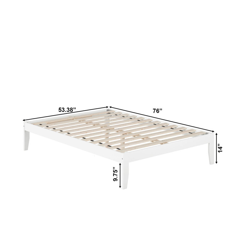 Javaunte Solid Wood Platform Standard Bed, Full, White