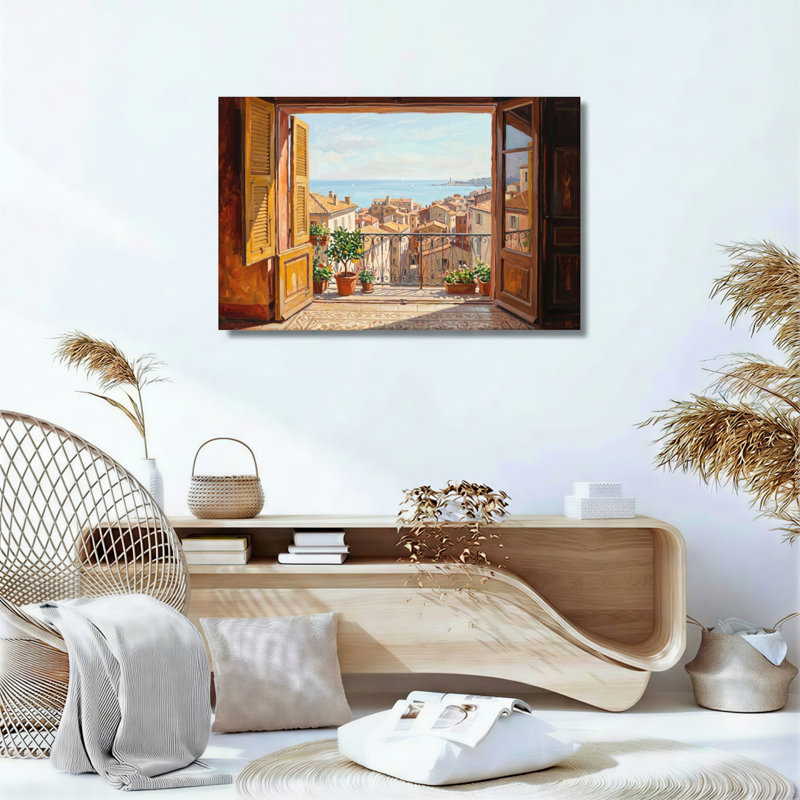 Ensemble de 1 tableau sur toile représentant une vue par la fenêtre, 12"H x 18"W, Wrapped Canvas