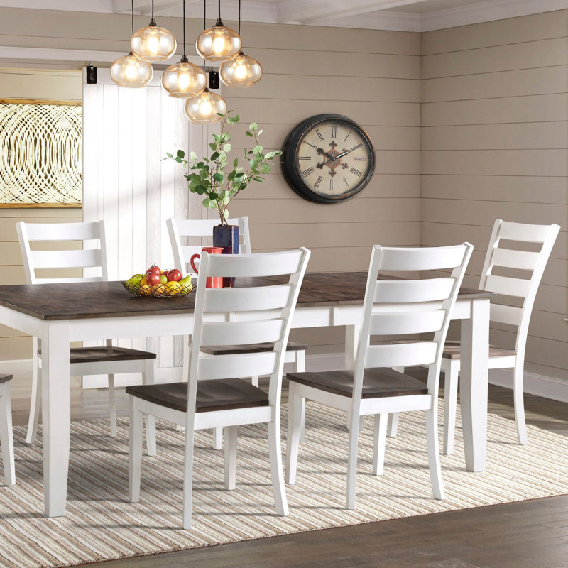 White and Dark Brown Ladderback Wood Side Chair Set