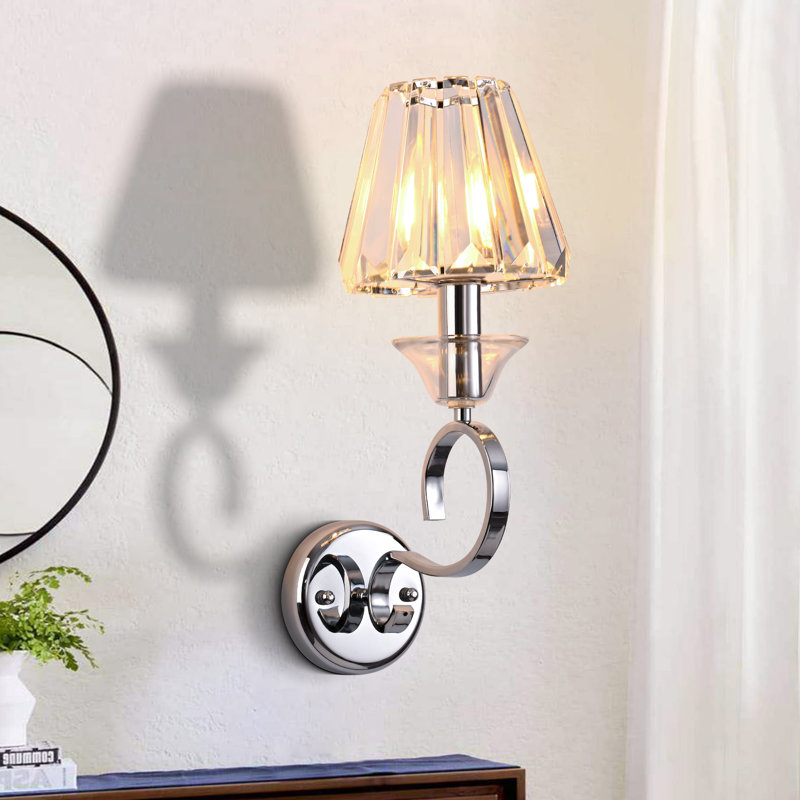 Applique murale moderne en cristal 1 lumière 9,6 po pour chambre à coucher, salon, vestibule et plus, Chrome