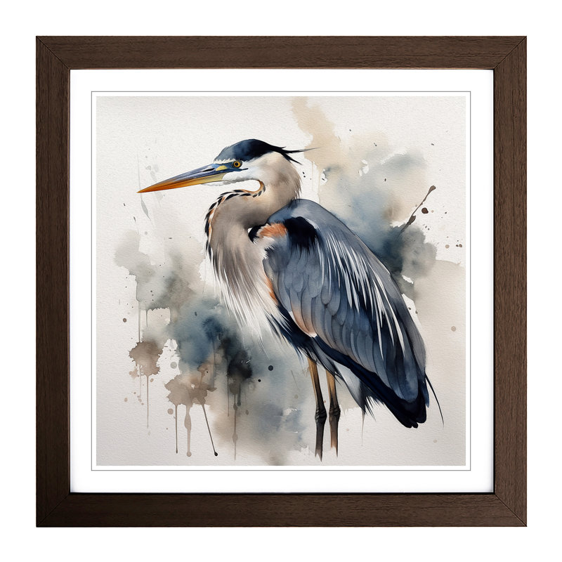 Heron Watercolour - Framed Print, Walnut