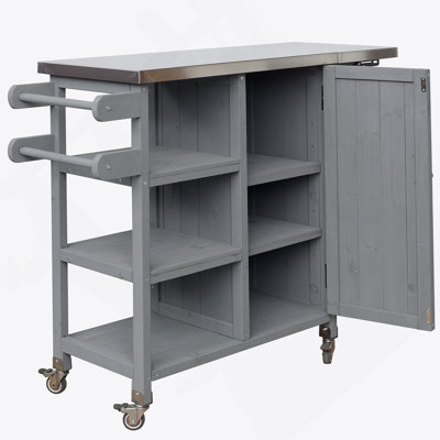 Foldable Outdoor Kitchen Island With Lockable Wheels, Storage Cabinet, And Towel Rack For Patio And Outdoor Use, Grey
