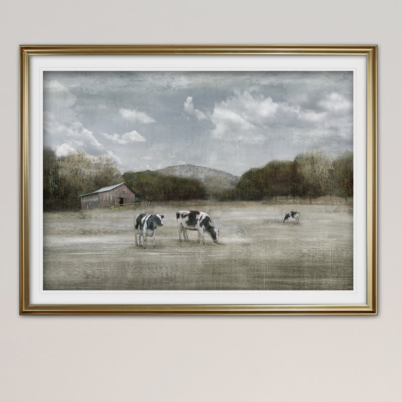 « country satisfaction », reproduction de peinture à l’acrylique encadrée, Or, H 24 po x l 32 po x P 1,5 po