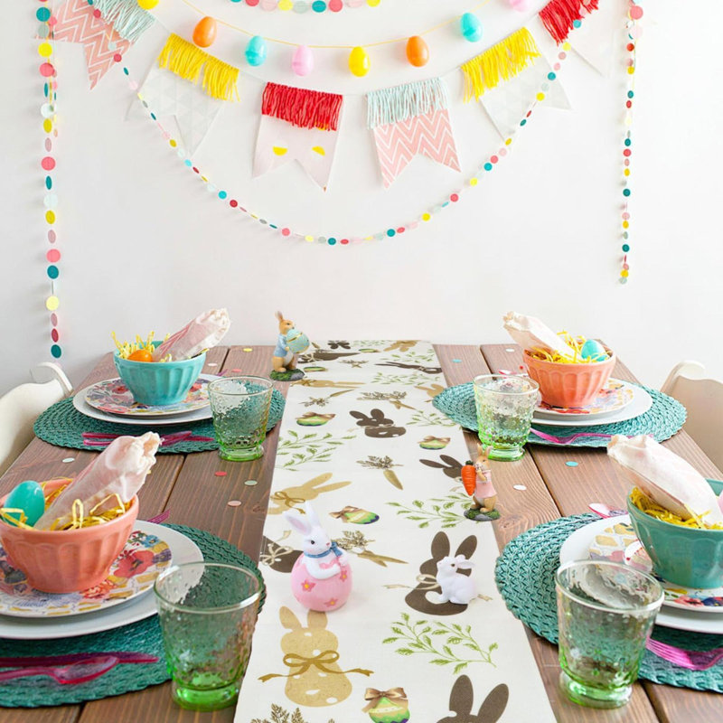 Décorations de chemin de table de Pâques, décorations de lapin de printemps, lapin, carotte, lin, décorations de Pâques pour la cuisine, repas, intérieur, extérieur, fête