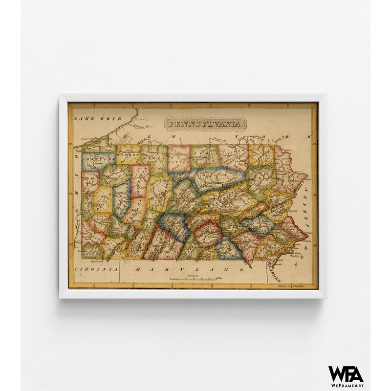 Pennsylvanie, impression de carte de Penn State, Pennsylvanie 1817, Reproduction encadrée sans passe-partout, Blanc