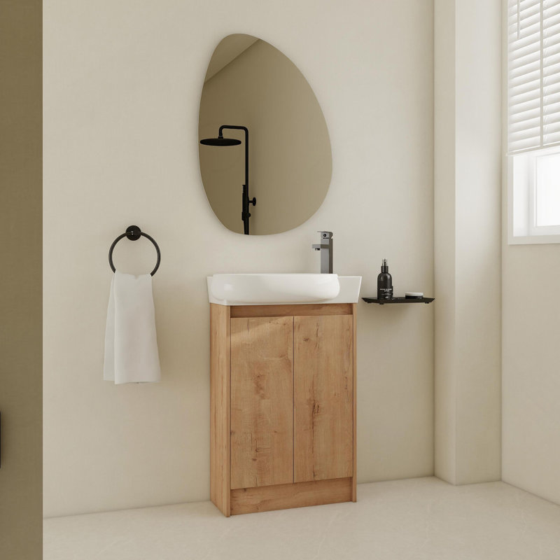 Meuble-lavabo autoportant de 23 po avec lavabo et portes à fermeture douce, Imitation chêne