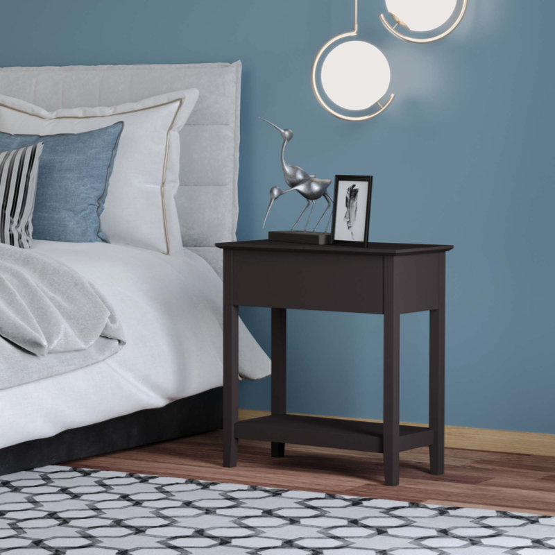 End Table, Narrow Side Table With Flip Top, Storage Cabinet, Bottom Shelf For Living Room