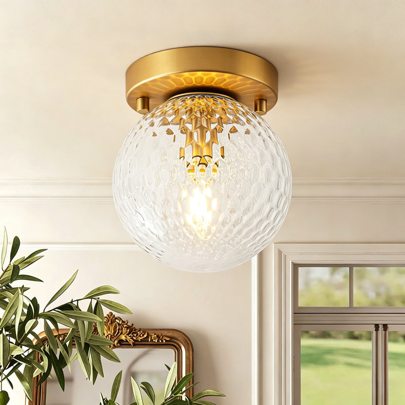 Plafonnier semi-encastré 1 lumière en laiton brossé pour couloir