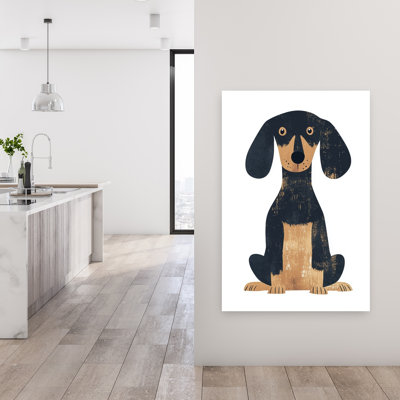 Amical, teckel, portrait, chien contemporain rustique, impression d'art mural