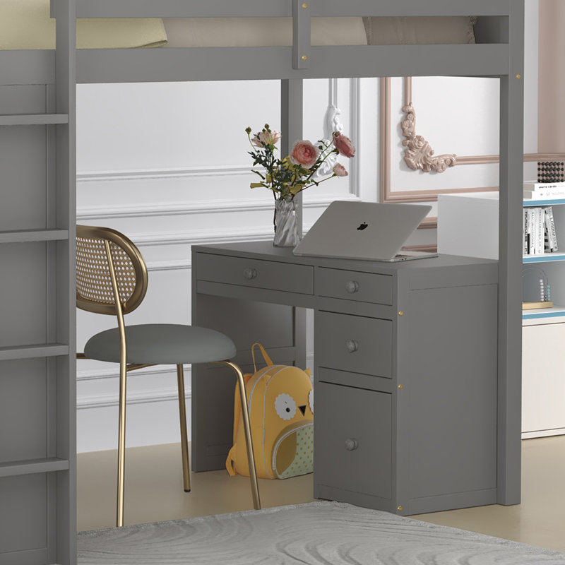 Ahran Kids Loft Bed with Drawers, Gray, Twin over Twin