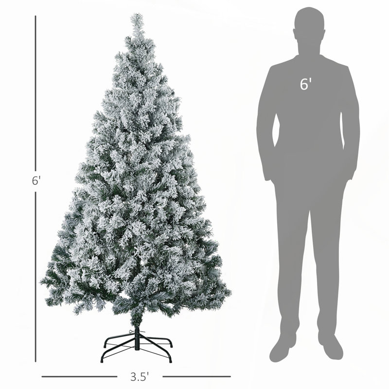 Arbre de Noël artificiel haut 6 pi avec branches enneigées et lumières DEL blanc chaud ou coloré, base en acier robuste