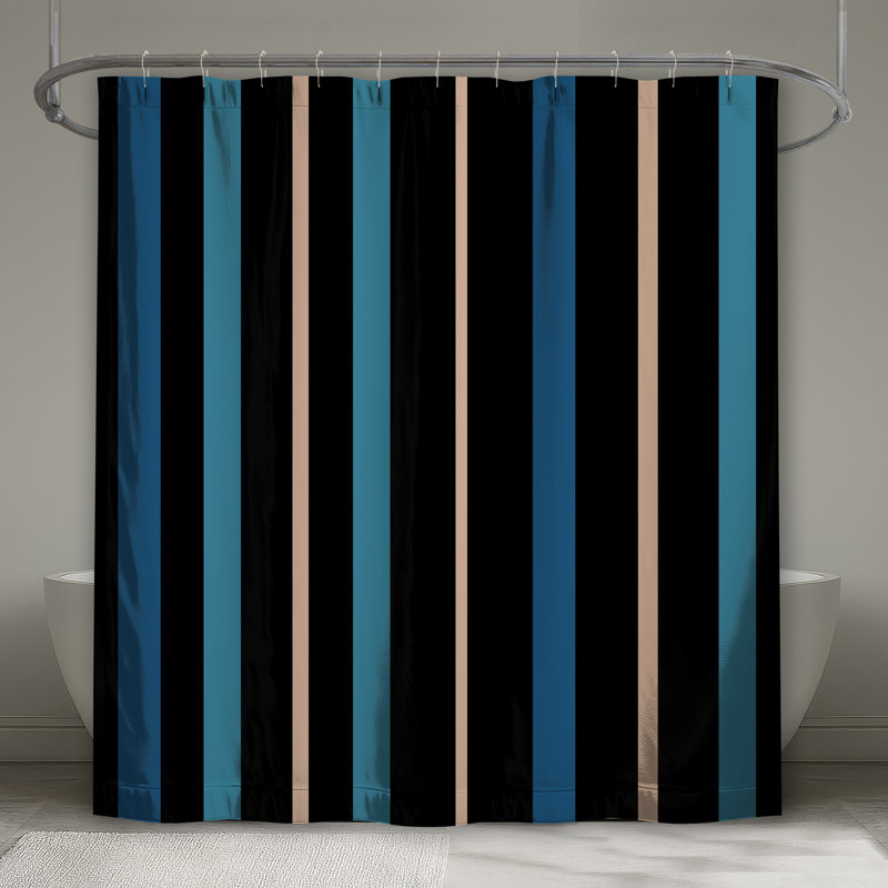 Rideaux de douche à rayures noires et bleues extra long, L 70 po x H 72 po