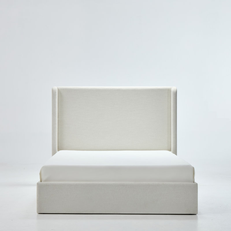 Carmen Upholstered Wingback Bed, Full, Ivory Canvas