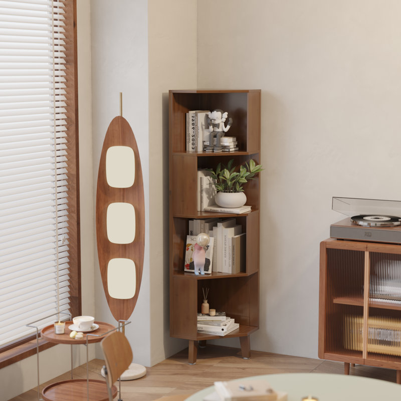 Ilana Corner Bookcase Corner Bookshelf Storage Rack, (4 Shelves) 58.5"H x 13.8"W x 13.8"D