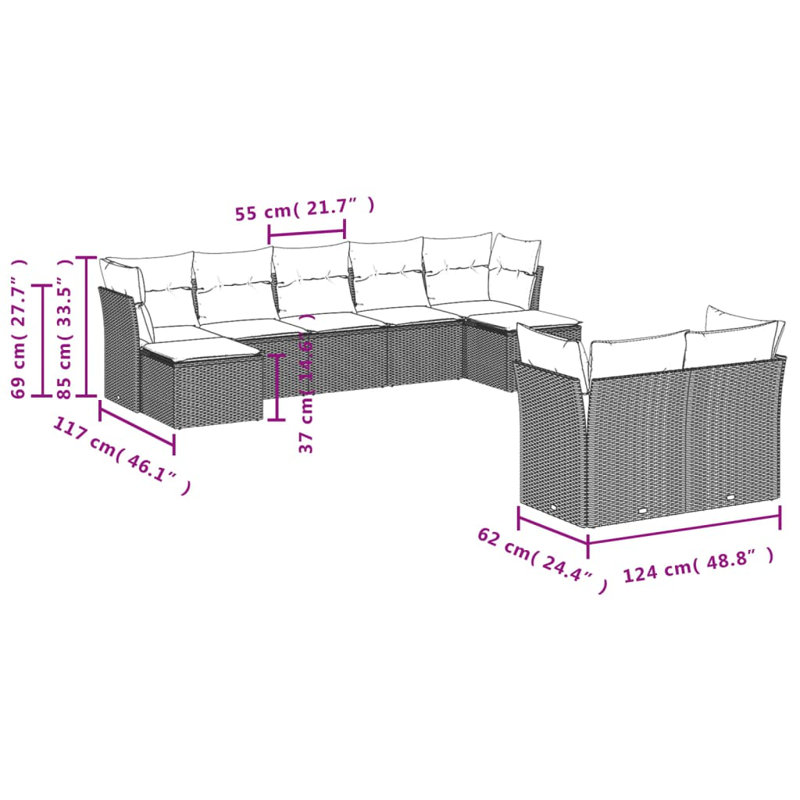 Latitude Run® 9 Piece Patio Sofa Set With Cushions Black Poly Rattan, Gray, Navy Blue
