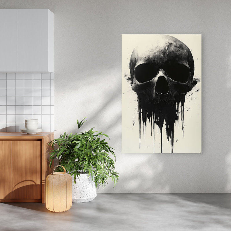 Affiche murale abstraite gothique moderne représentant un crâne sombre et dégoulinant, H 60 po x l 40 po