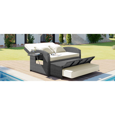 Double méridienne avec pe et coussin - siège d'extérieur, lit de jour inclinable blanc - Housse