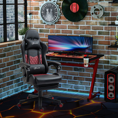 Fauteuil de jeu en cuir polyuréthane de bureau de course avec dossier inclinable, dossier lombaire, hauteur réglable