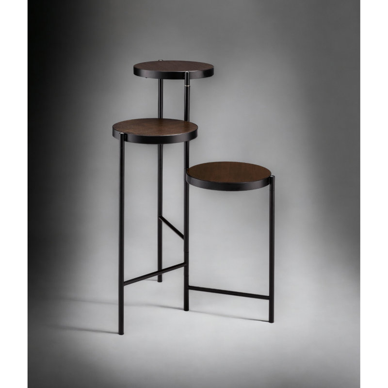 Support à fleurs en métal noir avec 3 compartiments ouverts et support pliable pour plante d'intérieur