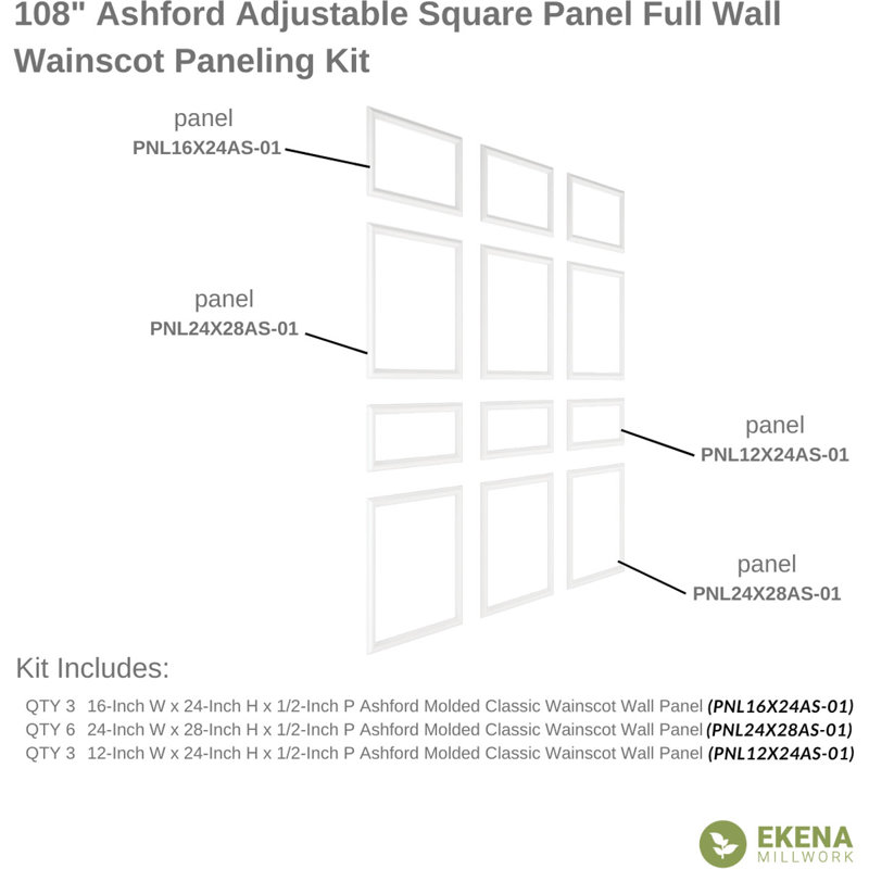 108'' H x 94.5'' W x 3'' D Urethane Wainscot Panelling