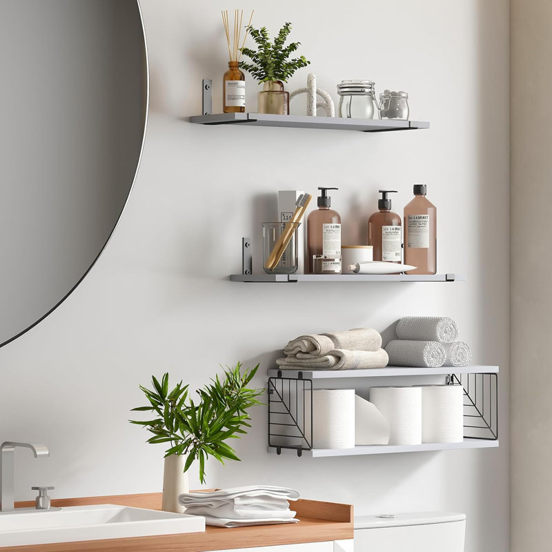 3+1 Tier Bathroom Floating Shelves Over Toilet, 15.8In Farmhouse Rustic Wood Shelves, Wall Decor For Bathroom, Living Room,Bedroom And Kitchen