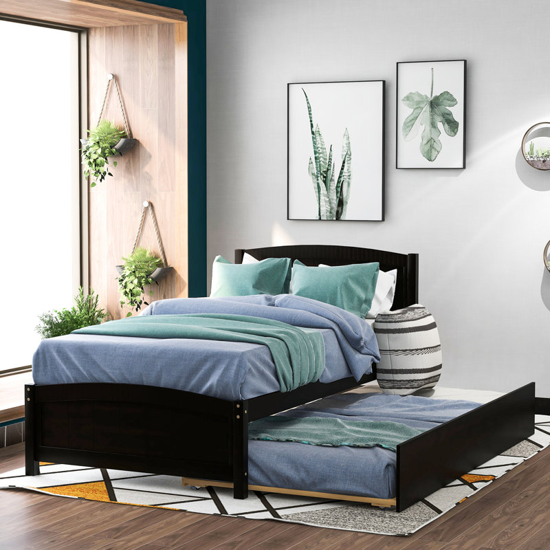 Lit plateforme simple avec lit gigogne en bois massif pour créer une atmosphère de chambre confortable et élégante qui rehaussera votre ambiance