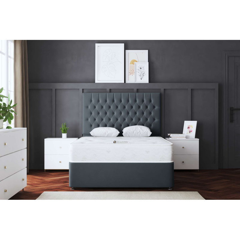 Seraphine Chesterfield Divan Bed with Headboard, Grey, Super King (6')