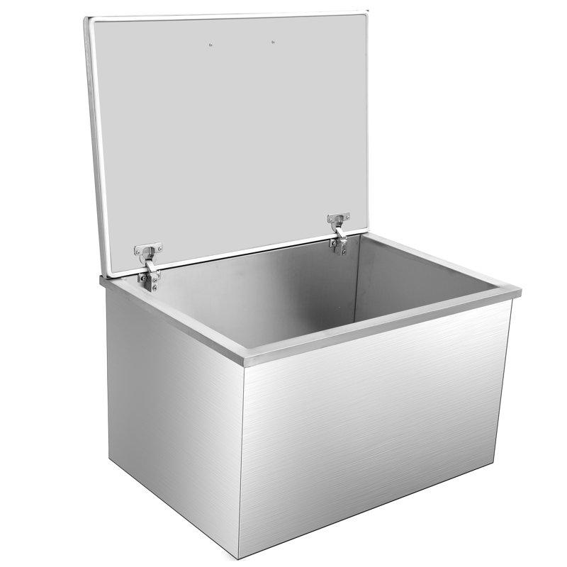 304 Stainless Steel Drop-In Ice Chest, Built-in Drinks Cooler Well with Hinged Lid & Drainage Pipe, Commercial Ice Bin for Outdoor Kitchen, Garden Bar, Wine & Beer, 71×51×43cm