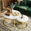 Round Nesting Coffee Tables Set (70+45cm), High-Gloss Faux Marble Top With Wire Metal Frame-1902733129