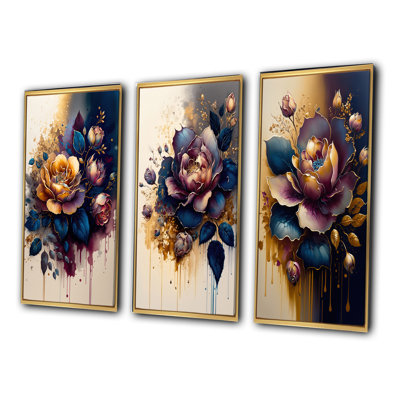 «Night Shade Rose Design», ensemble de 3 pièces d'art floral et botanique