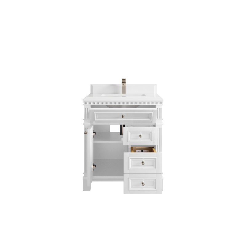 30 po Paris X P 22 po Meuble-lavabo simple en D blanc avec quartz Cove Edge, 1.5 IN White, Blanc