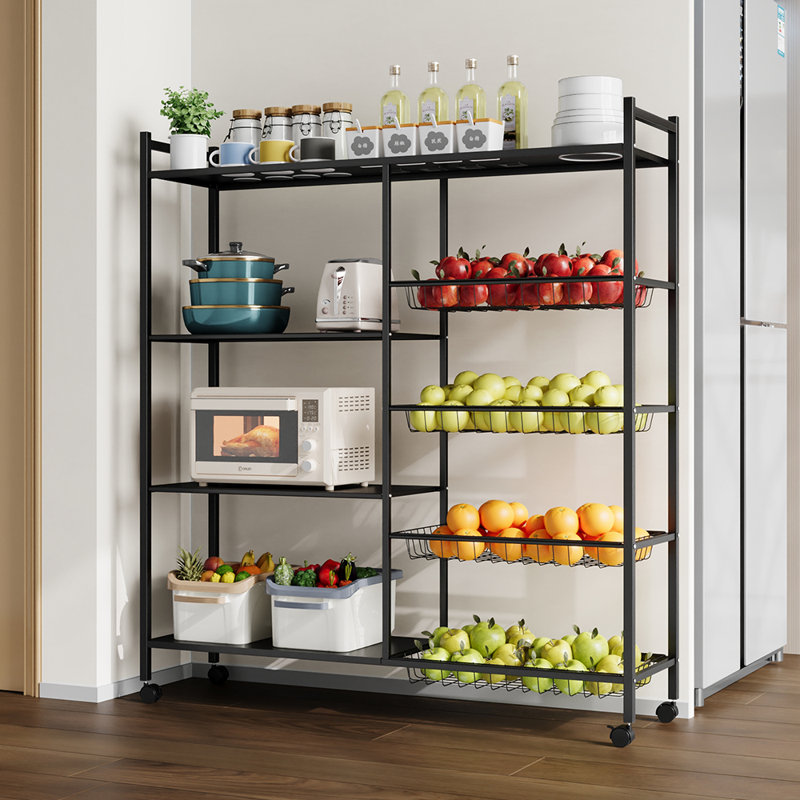 Kitchen floor multi-layer household multifunctional black storage rack, 134cm H x 120cm W x 32cm D