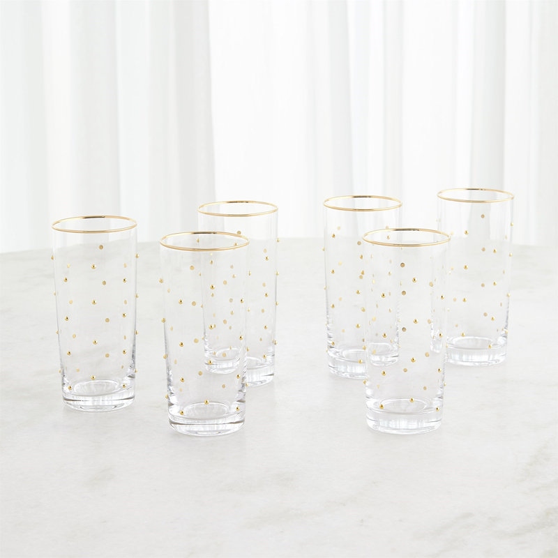S/6 Celebration Highball Glasses-Clear W/Gold Dots