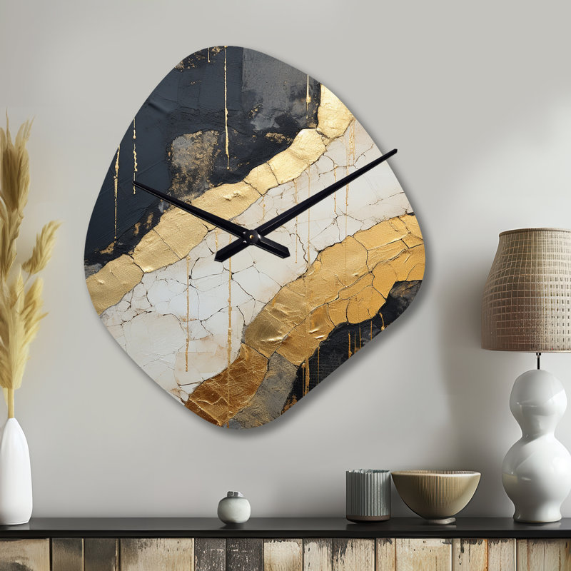 Horloge murale en forme de spirale abstraite, or et noir, Grand