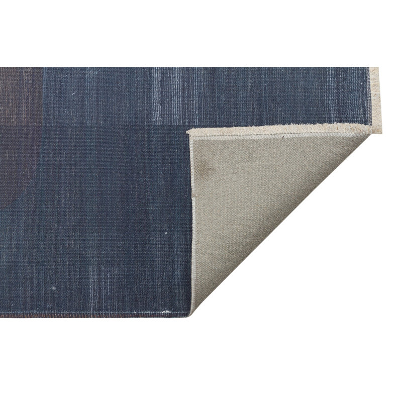 Tapis bleu marine / beige / brun à motif abstrait en polyester tissé à la machine 5 pi 3 po x 7 pi 7 po