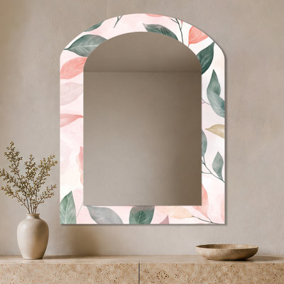 Botanical Oversized Decorative Wall Mirror – Blush Leaf Accent II, Metal Print